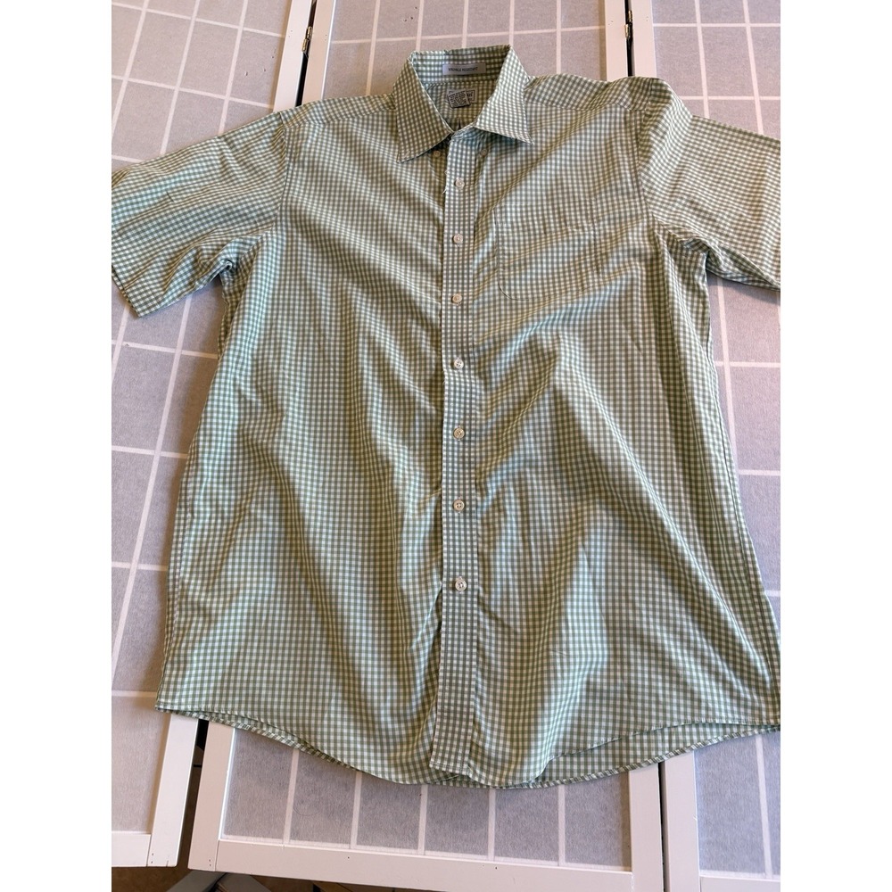 VTG LL Bean Boxy‎ Plaid Button Down Shirt Sz L Tall Green 100% Cotton Slimming